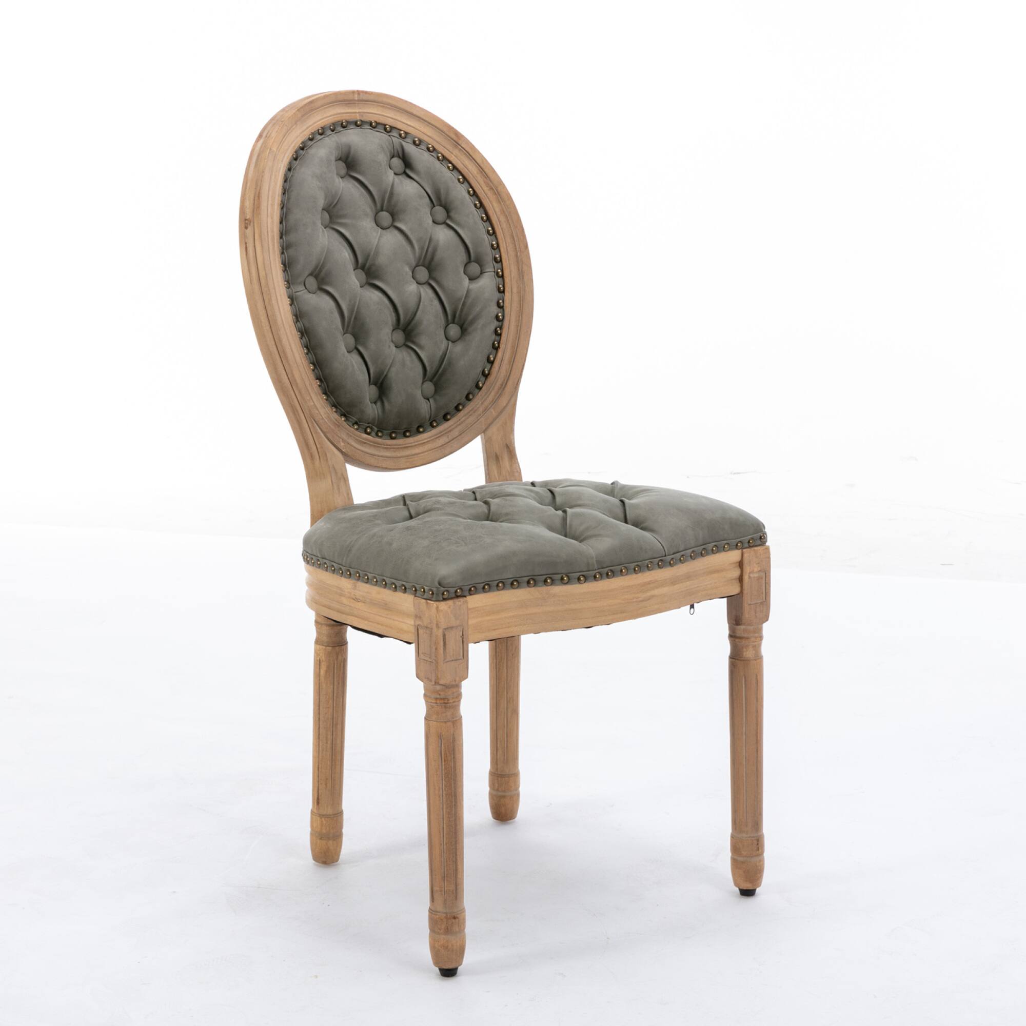 Left. GOODSILO - French Style Solid Wood Frame Antique Dining Chairs with Hand-Pulled Buckle Decoration and Nailhead Trim, Set of 2 - Olive Green.