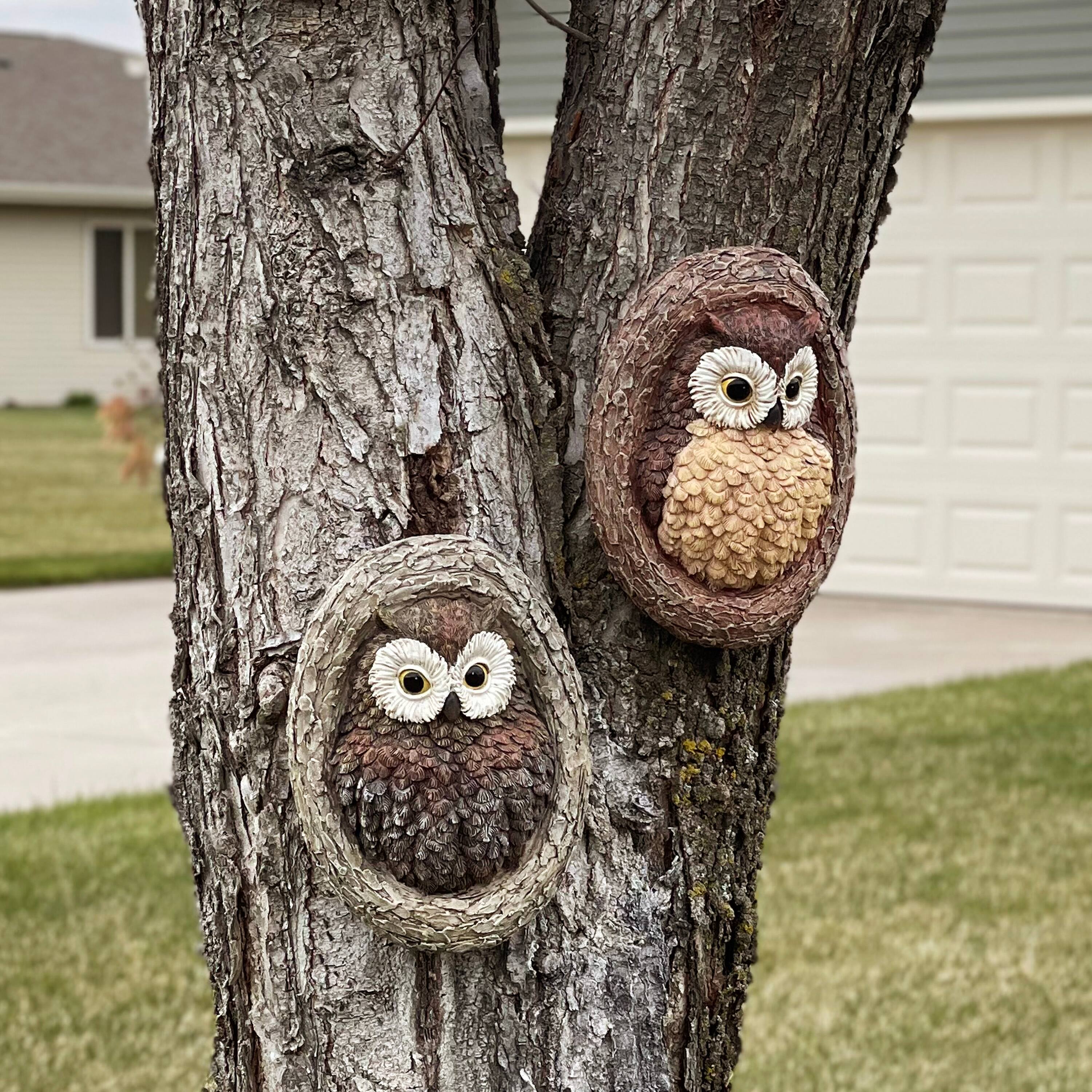 Alt View 3. Sunnydaze - Winifred and Wesley the Owls Resin Tree Hugger Decorations - 9 in - Brown.