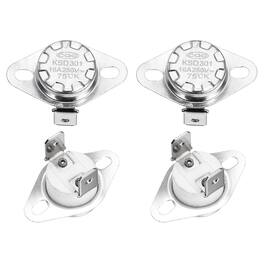 Unique Bargains - KSD301 Thermostat 75°C/167°F 16A Normally Open N.O Temperature Switch for Microwaves/Oven 4pcs Ceramic - Silver