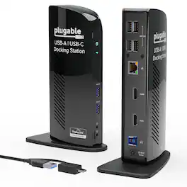 Plugable - USB 3.0 Universal Laptop Docking Station Dual HDMI Monitor for Windows and Mac USB 3.0 USB-C - TAA Compliant - Black