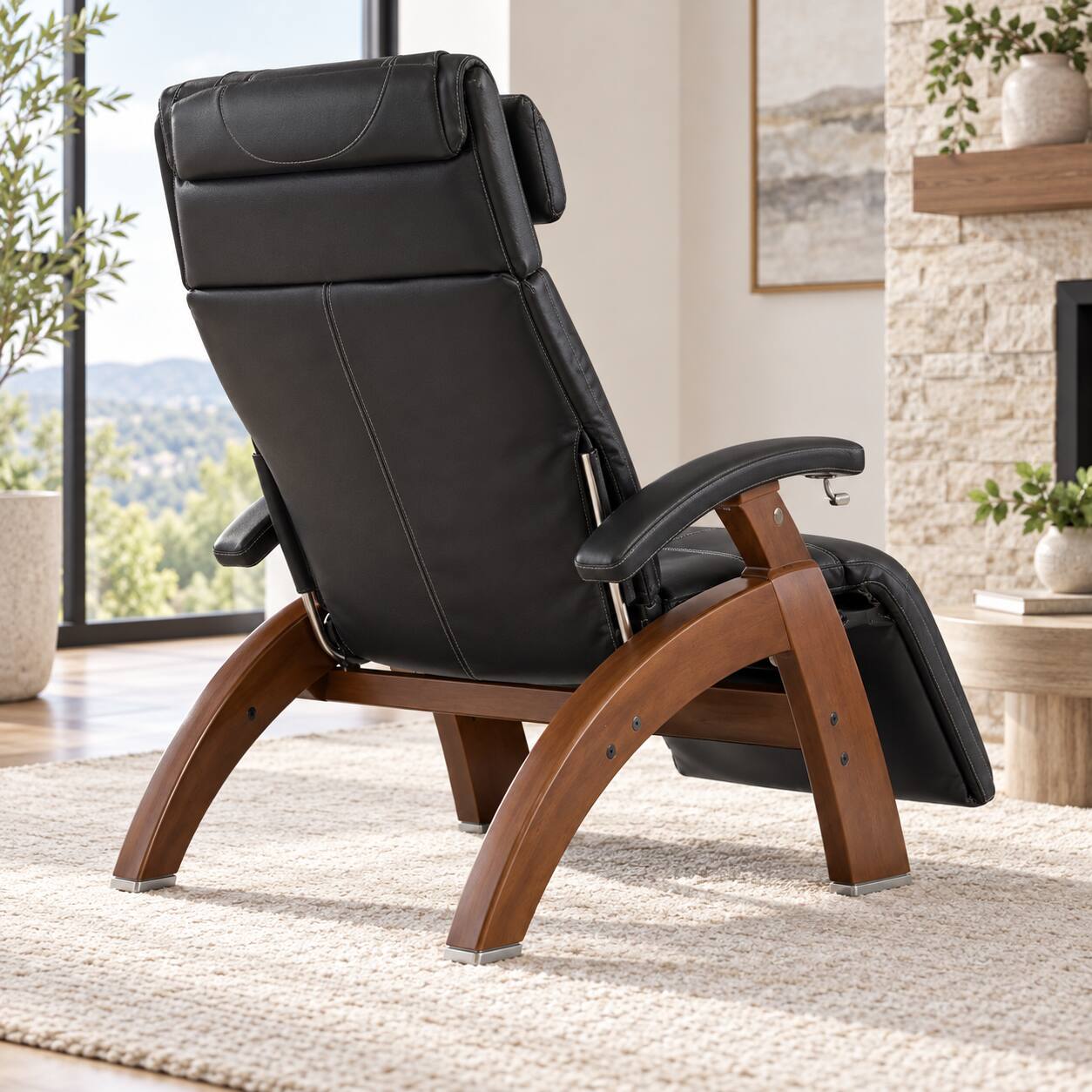 Alt View 1. Human Touch - Human Touch Perfect Chair PC-420 Classic Manual Plus Zero Gravity Chair Recliner with Solid Wood Base - Walnut / Black SofHyde / Comfort.
