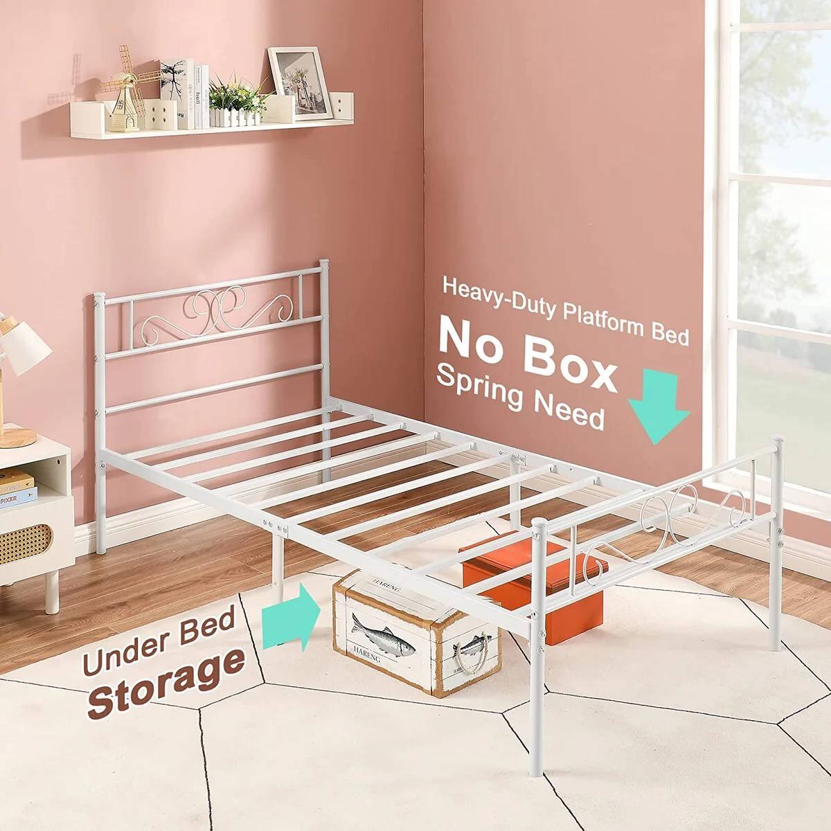 Heavy-Duty Platform Bed, No Box Spring Need, Under Bed Storage