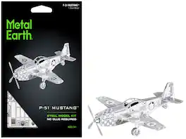 Metal Earth - North American P-51 Mustang Fighter Aircraft "Big Beautiful Doll" US Army Air Forces Easy Steel Model Kit - Silver