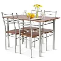 Costway 5 Piece Dining Table Set Wood Metal Kitchen Breakfast Furniture with 4 Chair - Walnut - Front_Zoom
