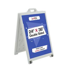 Jumbl - 24" x 36" A-Frame Signboard 2-Sided Sidewalk Sign W/Portable Wheels Sandwich Board - White