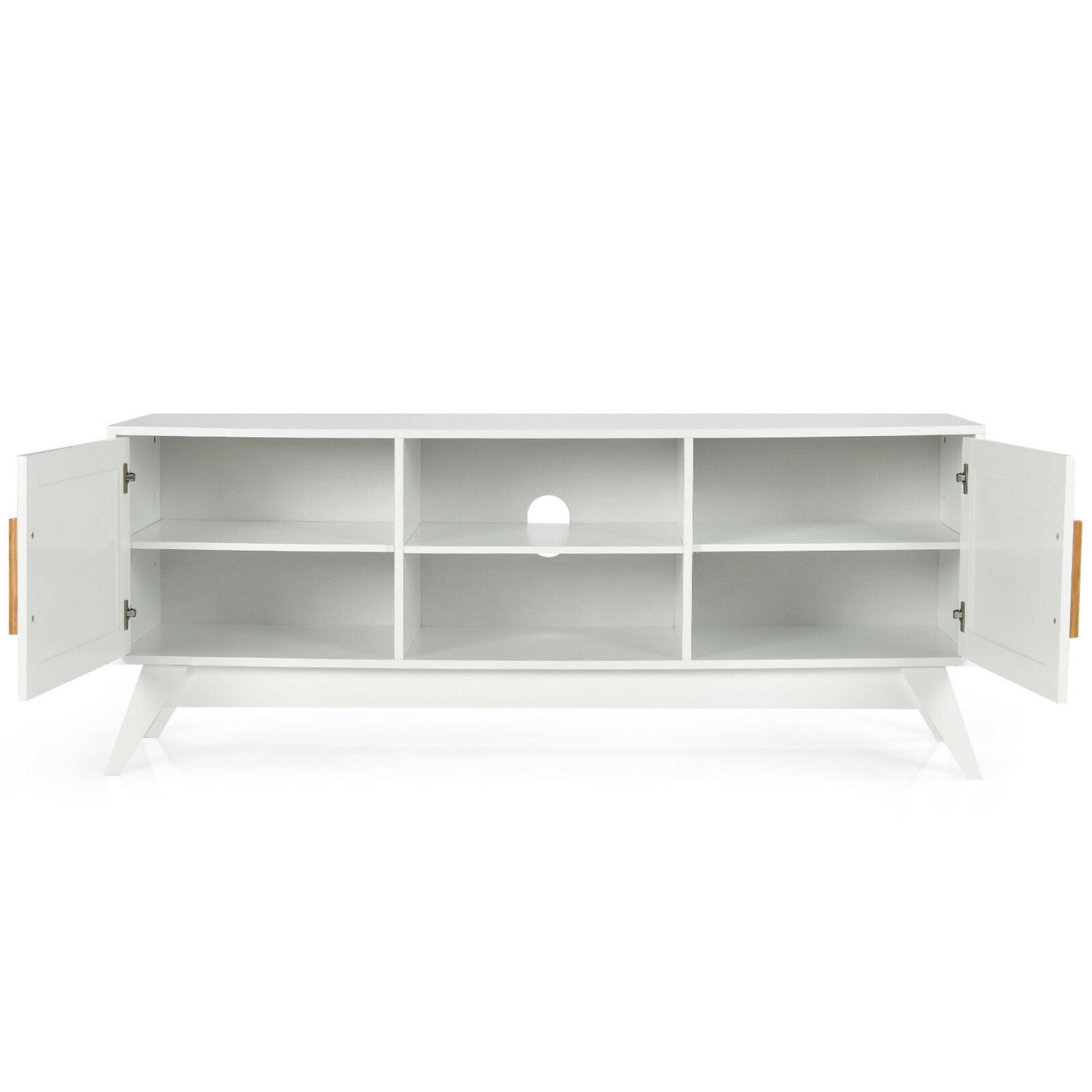 Alt View 19. Costway - TV Stand Entertainment Media Console w/ 2 Rattan Cabinets & Open Shelves - White.