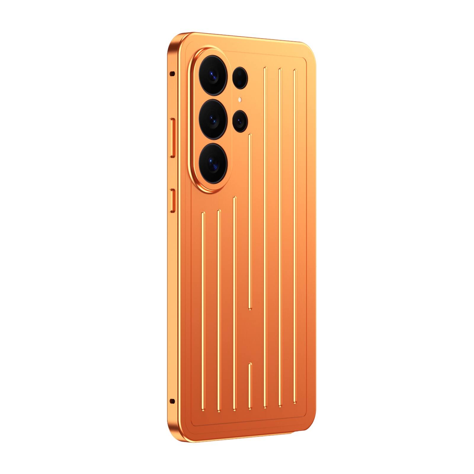 Angle. Dteck - Full Body Case for Samsung Galaxy S26 Ultra with Built-in Glass Screen Protector, Aluminum Alloy Bumper Rugged Cover - Orange.