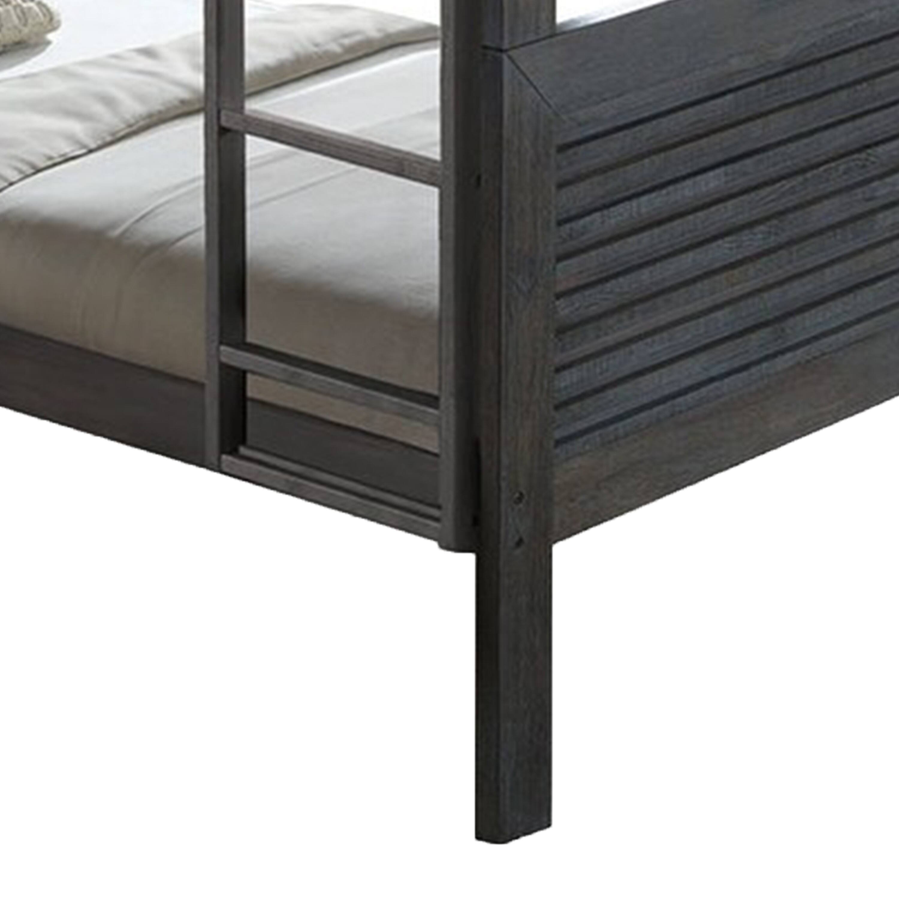Alt View 3. Manhattan Lane - Wexo Twin over Twin Bunk Bed, Charcoal Brown Slat Design and Ladder - Charcoal Brown.