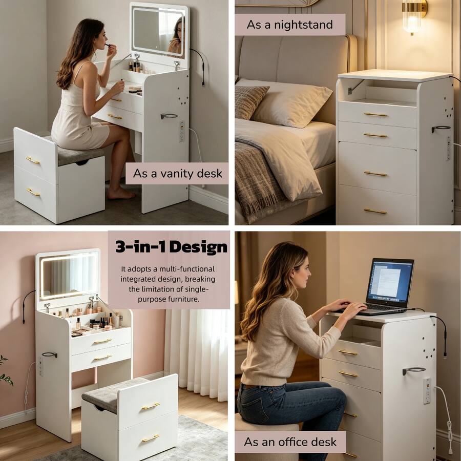 Maximum Power Rating For Led Loheer 3 in 1 Vanity Desk with Power Outlet, LED Mirror, Glass Top and ...