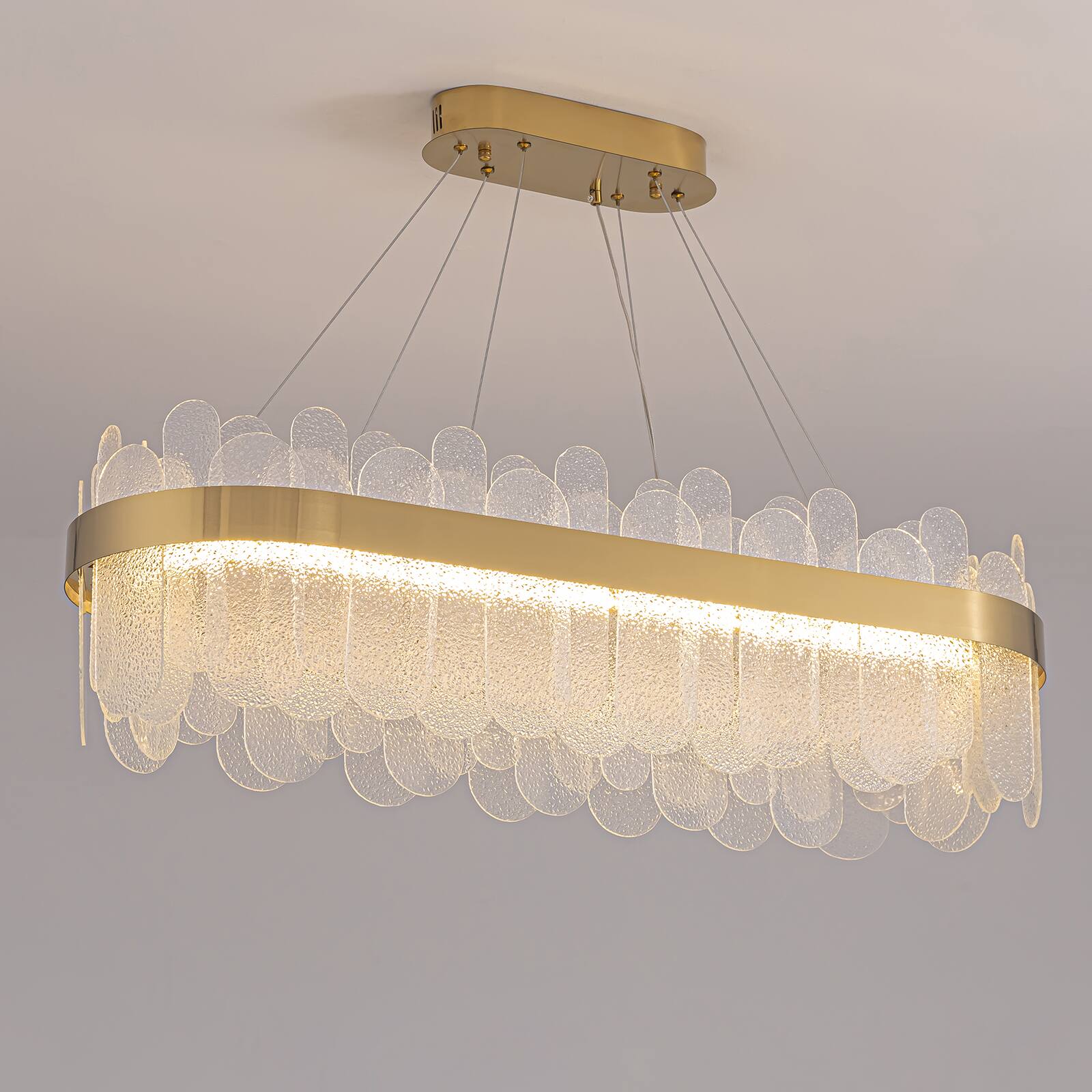 Alt View 5. Siljoy - 39.4" Gold Linear Crystal Glass Chandelier, Dimmable LED Pendant Light for Dining Room Kitchen Island Living Foyer - Gold.