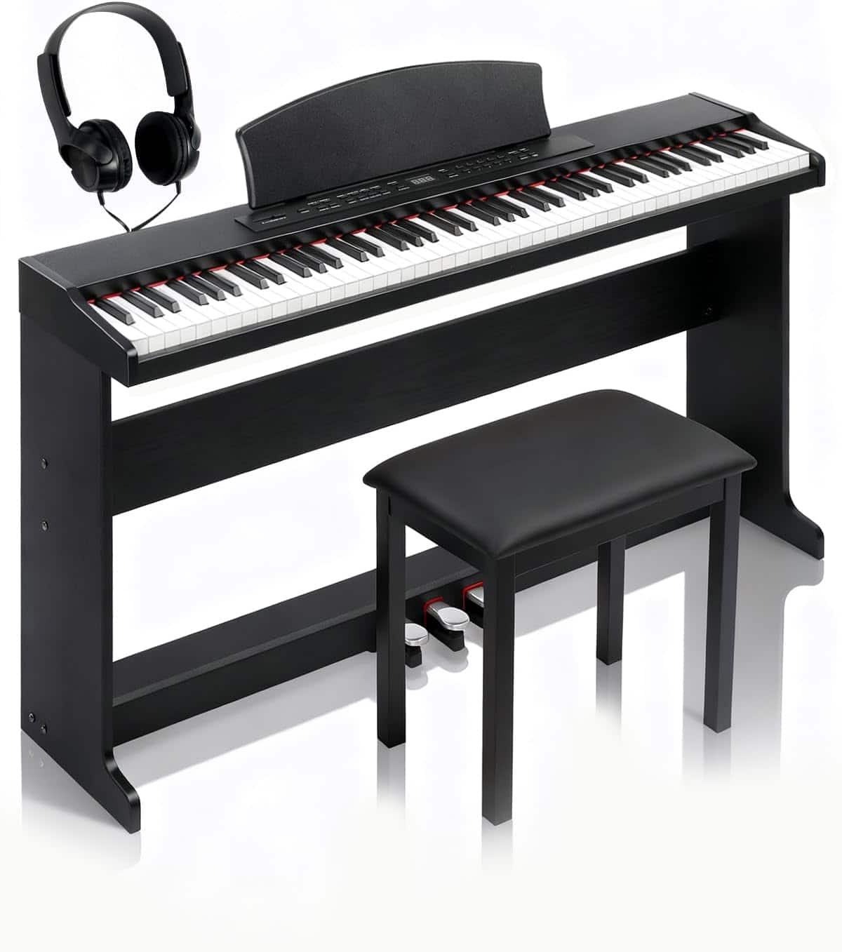 Winado - 88 Key Semi-Weighted Standard Keyboards Digital Piano with Furniture Stant, Piano Bench, MIDI Bluetooth, Triple Pedals,