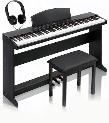 Front. Winado - 88 Key Semi-Weighted Standard Keyboards Digital Piano with Furniture Stant, Piano Bench, MIDI Bluetooth, Triple Pedals.