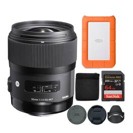 Sigma - 35mm f/1.4 Art DG HSM Lens for Canon DSLR Cameras with 64GB SD Card Bundle