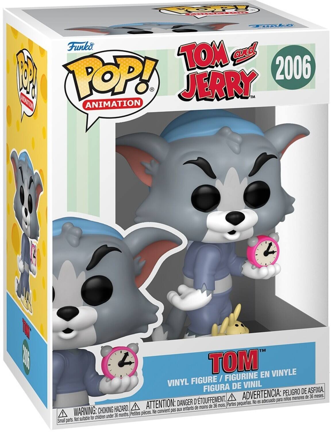 Sure, here is the corrected and grouped text from the image:

---

**Funko**

**POP! ANIMATION**

**TOM and JERRY™**

**2006**

**VINYL FIGURE / FIGURINE EN VINYLE / FIGURA DE VINIL**

**WARNING: CHOKING HAZARD. Small parts. Not suitable for children under 36 months.**

**ATTENTION: DANGER D'ÉTOUFFEMENT. Petites pièces. Ne convient pas aux enfants de moins de 36 mois.**

**ADVERTENCIA: PELIGRO DE ASFIXIA. Partes pequeñas. No es adecuado para niños menores de 36 meses.**

---

This text is organized to reflect the warnings and product information as seen on the packaging.