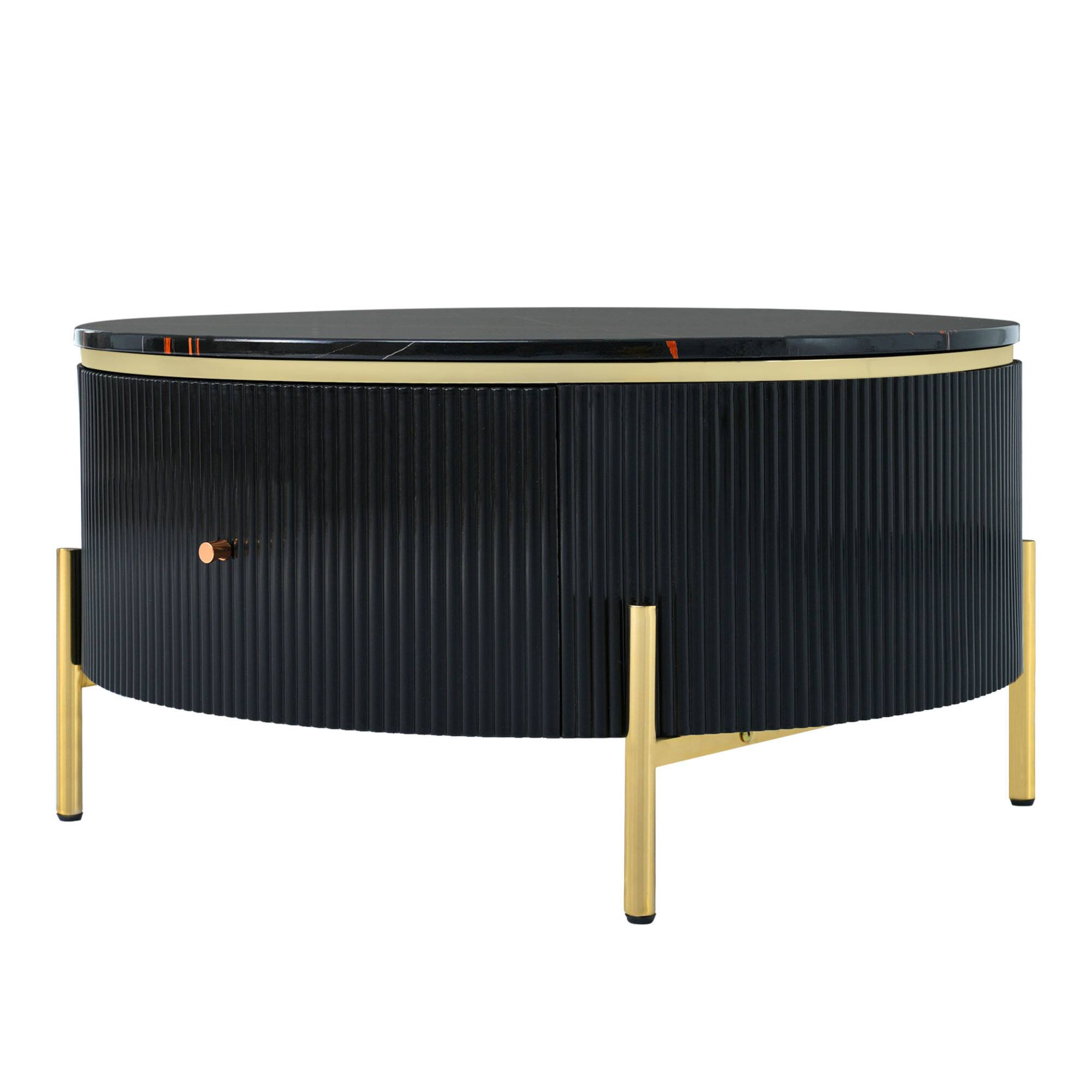 Alt View 10. GOODSILO - Contemporary Round Coffee Table with Dual Large Drawers for Enhanced Living Room Storage and Style - Black.