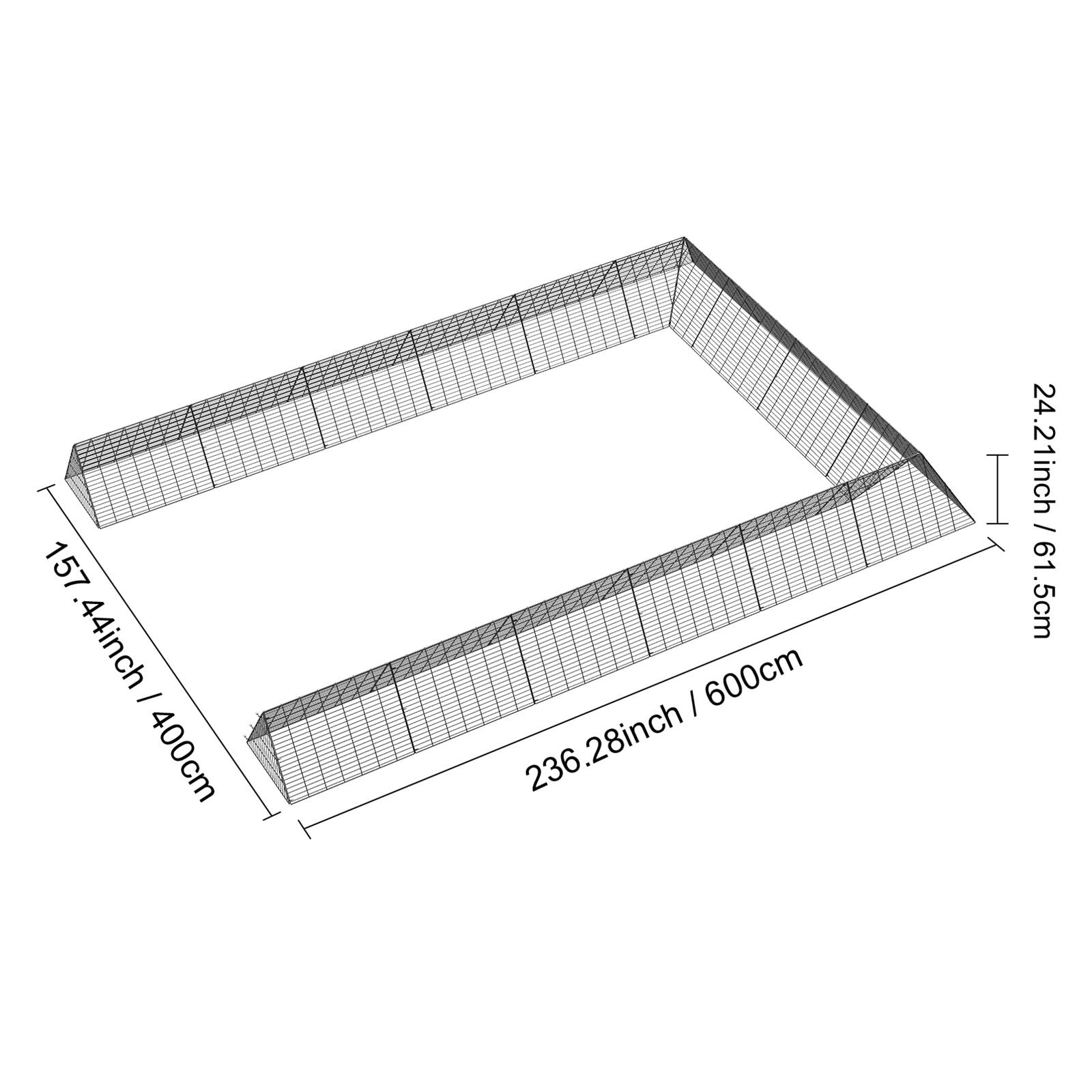 157.44 inch / 400 cm  
236.28 inch / 600 cm  
24.21 inch / 61.5 cm