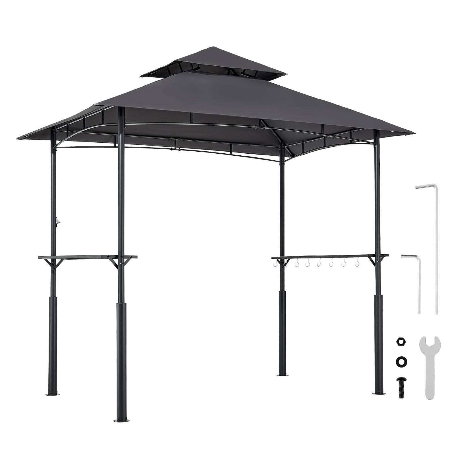 Alt View 5. VEVOR - Grill Gazebo,8 x 5 ft Reinforced Outdoor BBQ Gazebo with Double-Tiered Roof, Powder-Coated Steel Patio Grill Shelter - Dark Gray.