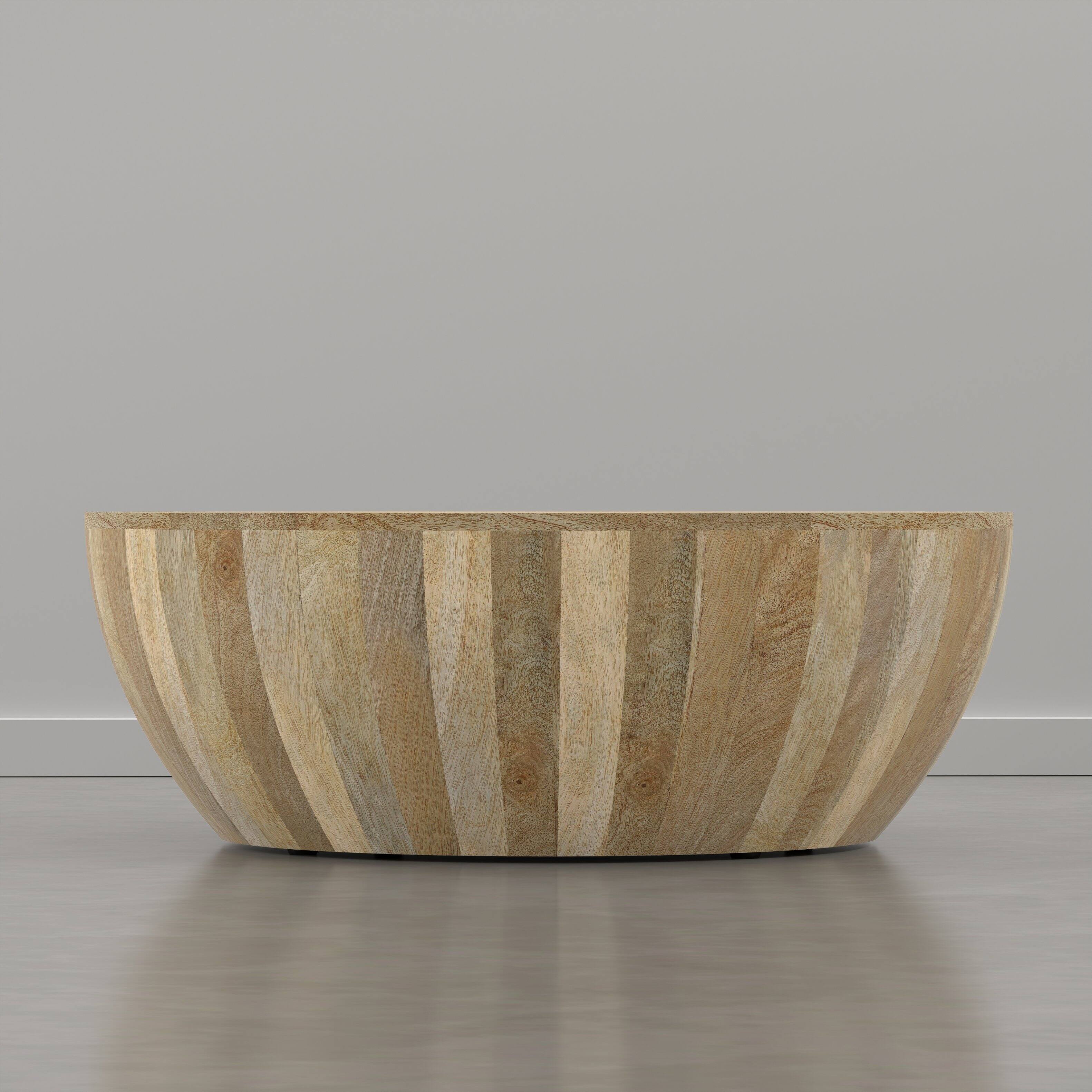 Back. Simpli Home - Elmbrook 34 inch Wide Solid Mango Wood Drum Coffee Table, Natural Blonde - Natural Blonde.
