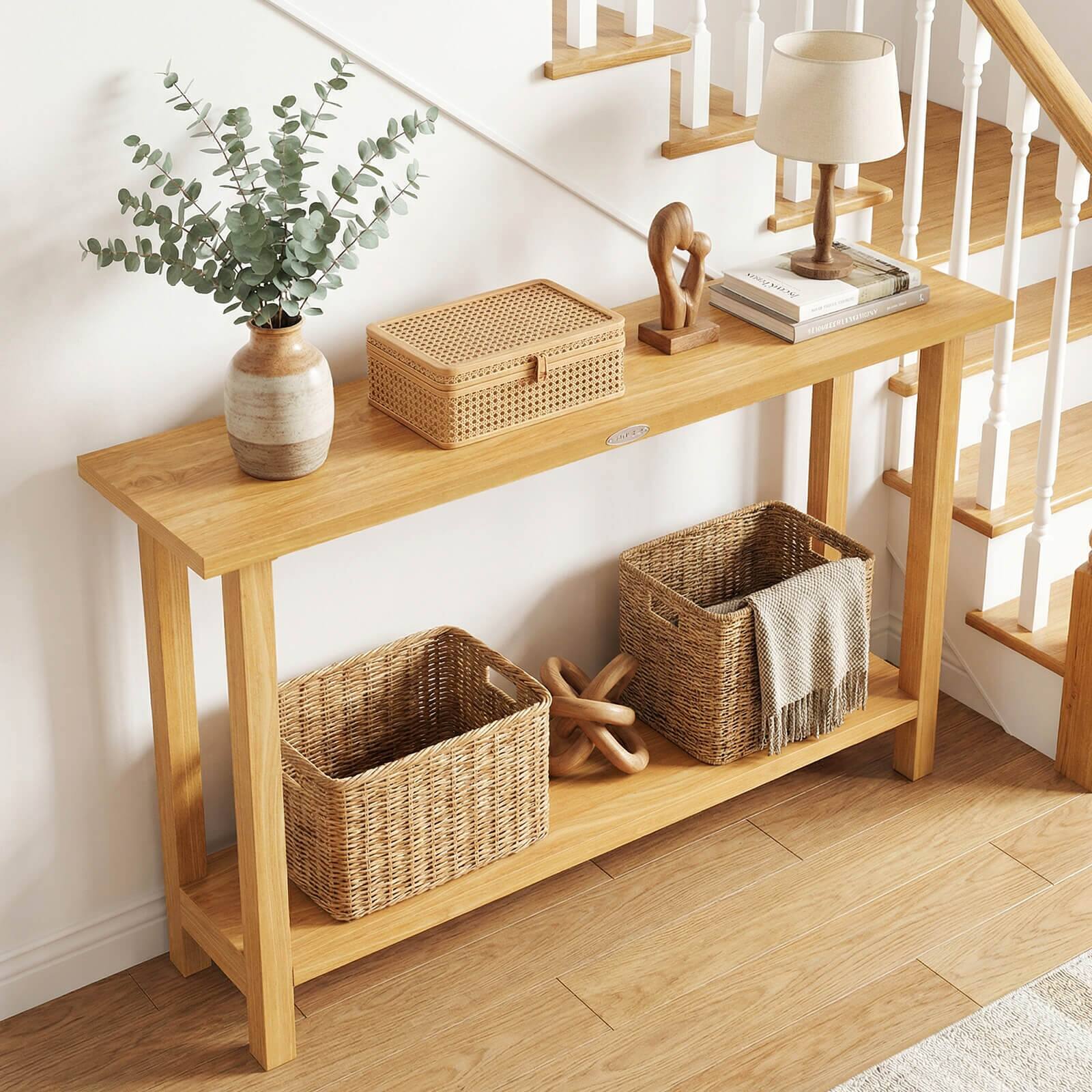 Alt View 4. Costway - Costway 47"Solid Wood Console Table,2-Tier Narrow Farmhouse Sofa Table with Teak Wood Frame - Natural.