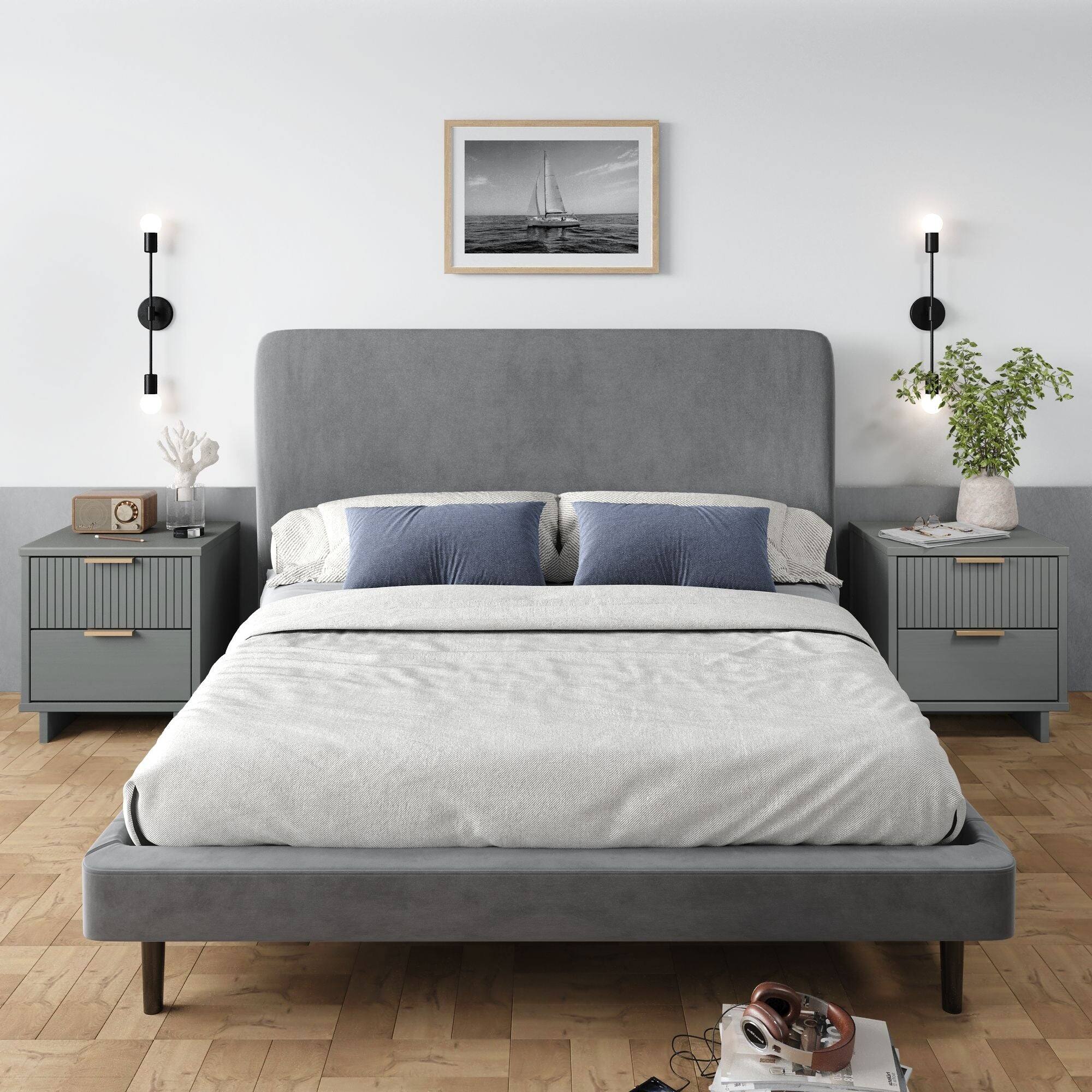 Angle. Manhattan Comfort - Granville Modern 18" Nightstand - Set of 2 - Light Gray.