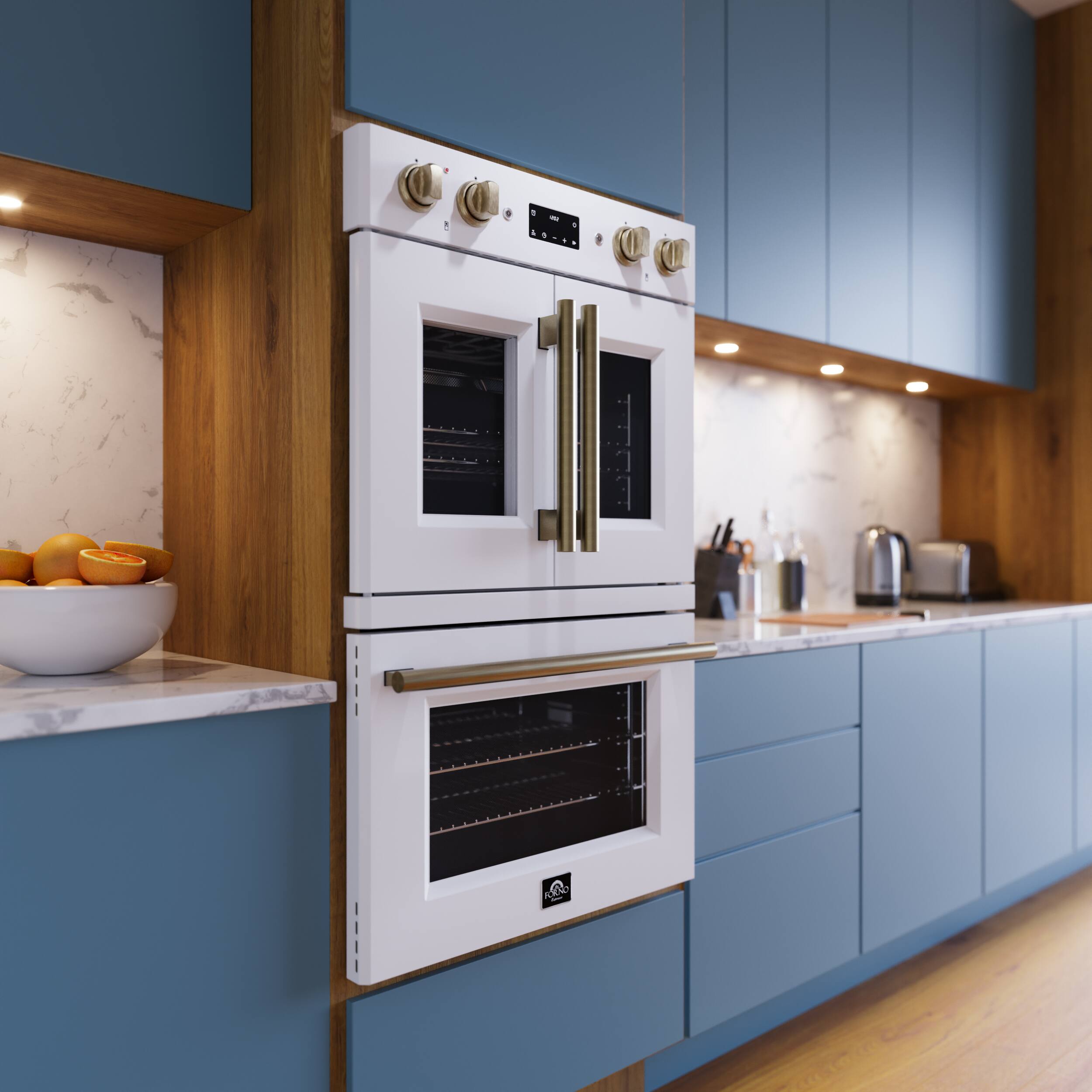 Alt View 6. Forno Appliances - Asti 7.36 Cu. Ft. Electric Double Wall Oven with Upper French Doors and Antique Brass Accents - White.