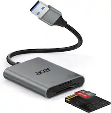 Acer includes a microSD card reader and a microSD card. The microSD card is labeled "SD-K320" and has a capacity of 545 MB.