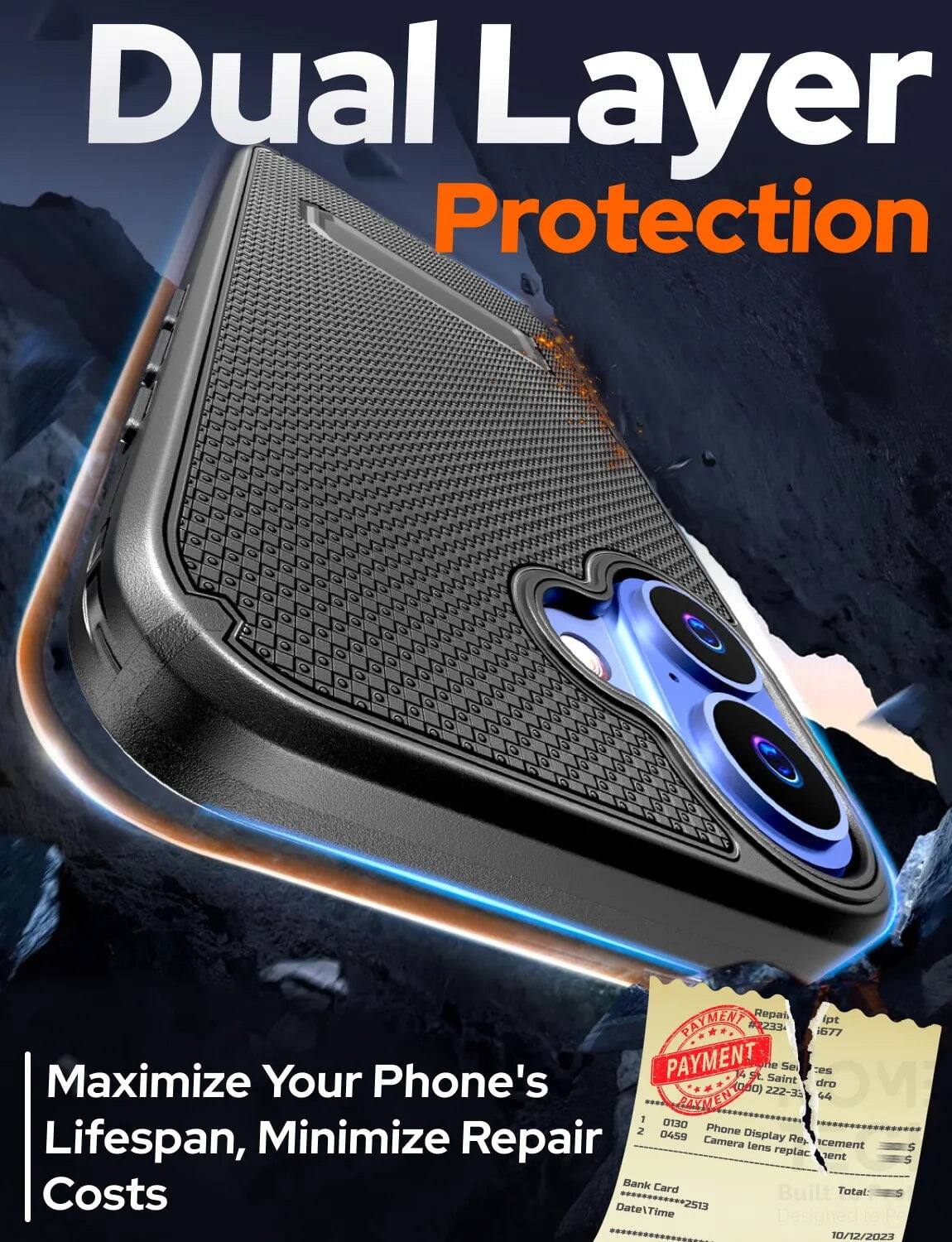 Dual Layer Protection

Maximize Your Phone's Lifespan, Minimize Repair Costs

PAYMENT
#233
Repair
Phone Display Replacement
Camera lens Replacement
Total: $5
Date/Time: 10/12/2023