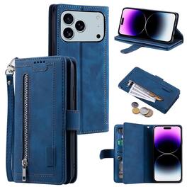 UUCOVER - Magnetic Flip Wallet Case for Apple iPhone 18 Pro Max with Card Cash Slots, Zipper Pocket and Wrist Strap, Stand Cover - Darkblue
