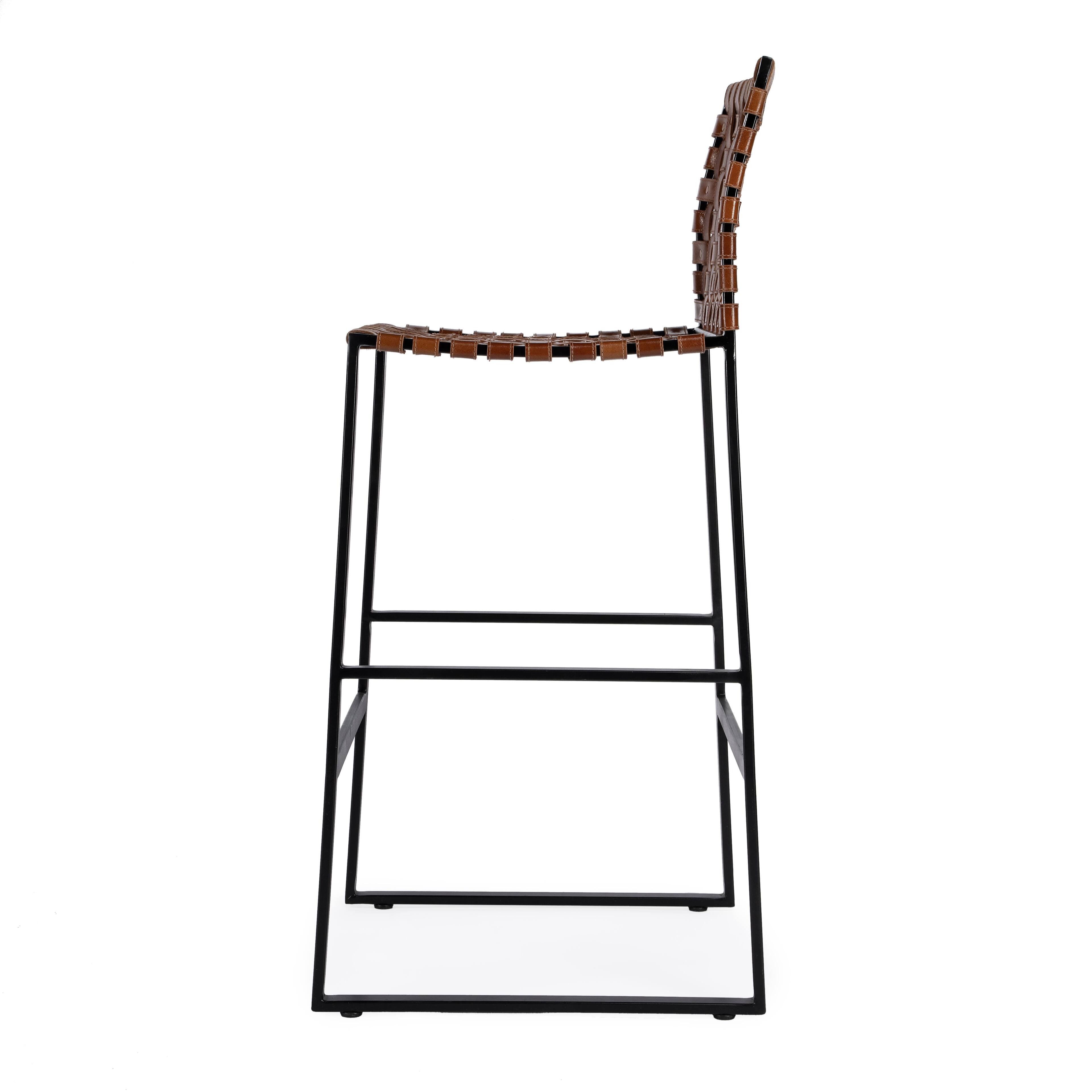 Alt View 4. Butler Specialty - Urban 30 in. Seat Height Rectangular Woven Leather Bar Stool with Back - Medium Brown.