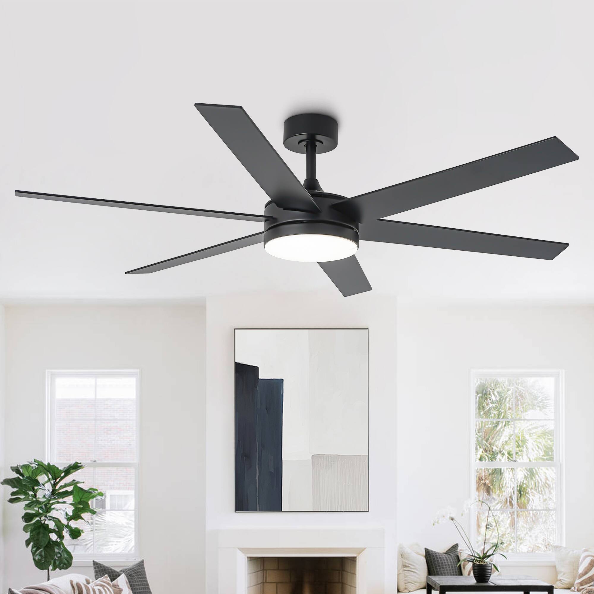 Left. Vaczon - 60" Modern Black 3CCT Integrated LED Smart Ceiling Fan with Light and APP - Black.