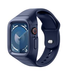 SURITCH - Sport Watch Band for Apple Watch Series 9/8/7/6/5/4 44/45mm Soft Silicone Shockproof Rugged Protective Strap with Case - Navy Blue
