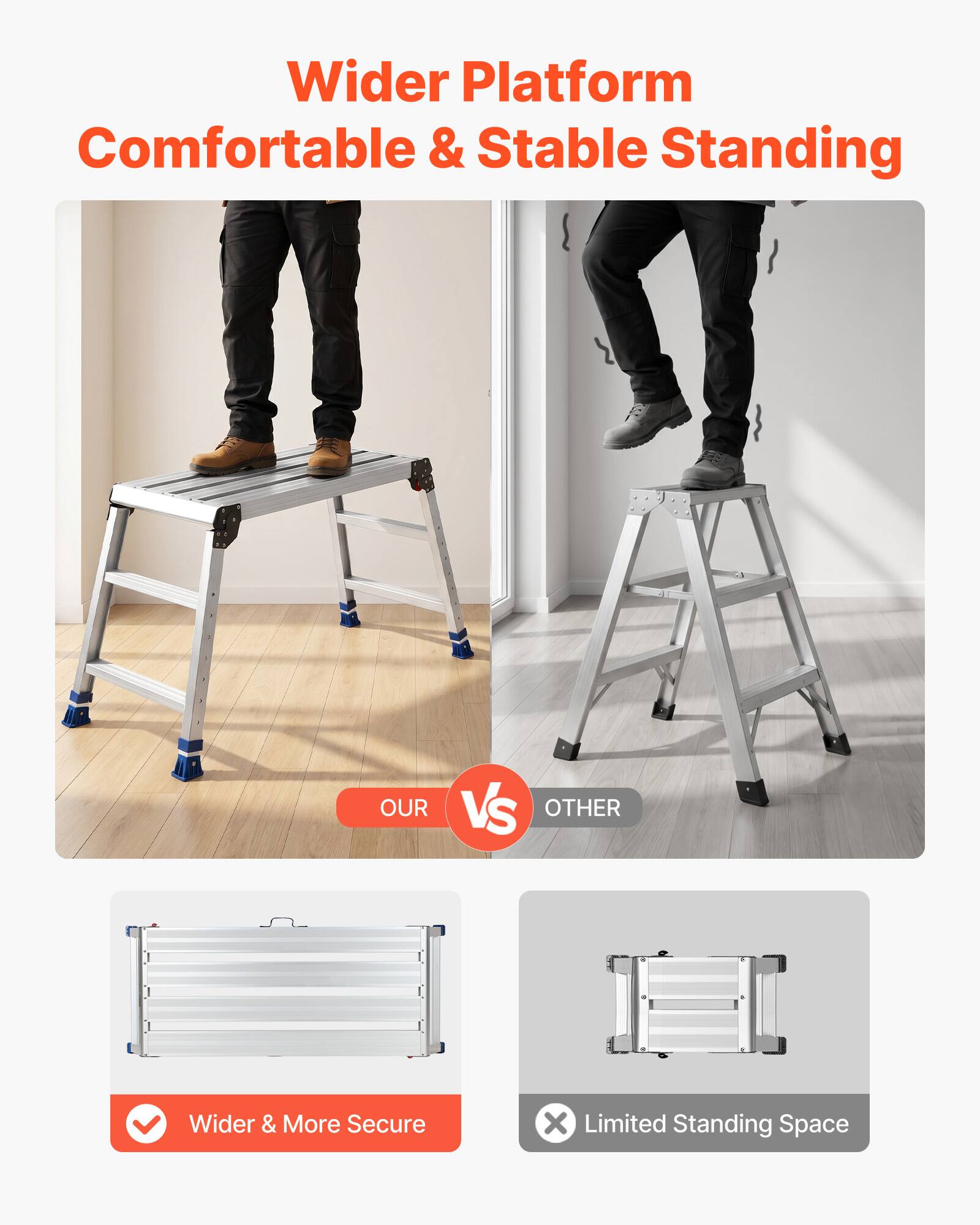 Wider Platform  
Comfortable & Stable Standing  

OUR vs OTHER  

Wider & More Secure  

Limited Standing Space