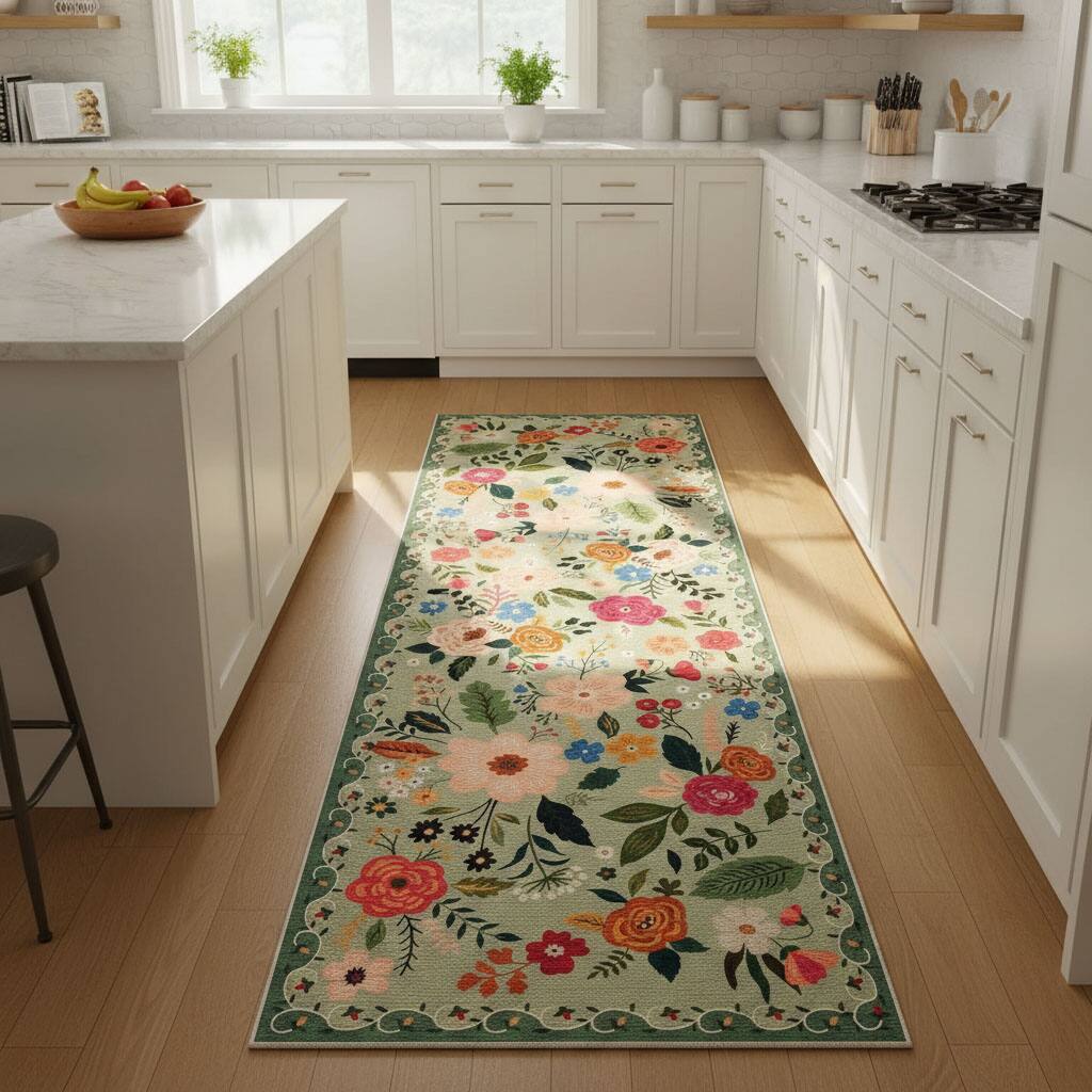 Front. FINEAK - Boho Runner Rug for Hallways Kitchen Rug Non Slip Washable Rugs - Green.