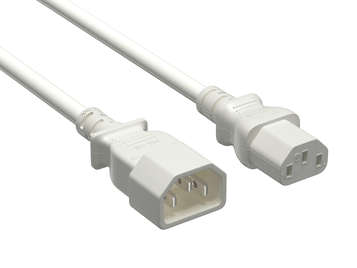 Cable Leader - Power Extension Cord, IEC C13 to C14 Fully Molded, 18 AWG 10A 250V for PDU, UPS, Monitor, Desktop PC - White