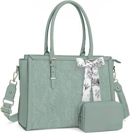 mosiso - Laptop Bag for Women 17-17.3 inch PU Leather Tote Bag Work Briefcase Computer Bags - Antique Green