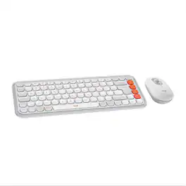 Logitech - POP ICON Bluetooth Keyboard & Mouse Combo, Quiet Typing, Easy-Switch for 3 Devices, Off-White - White Orange