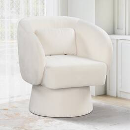 Gymax - Swivel Accent Chair w/Curved Back Removable Lumbar Pillow 360 degree Rotating Function - Beige