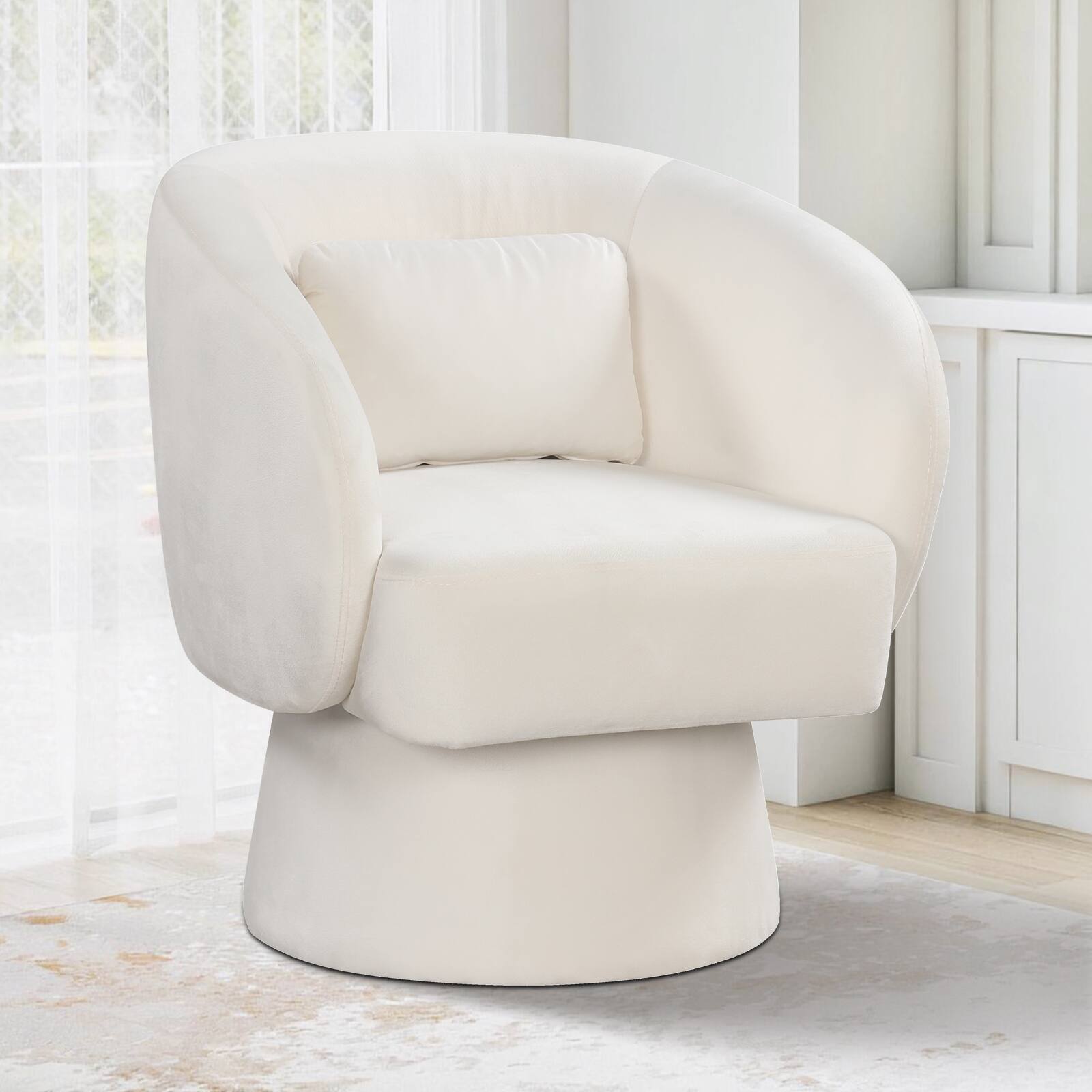 Alt View 3. Gymax - Gymax 2PCS Swivel Accent Chair w/ Back Removable Lumbar Pillow 360 Degree Rotating Function Beige - Beige.