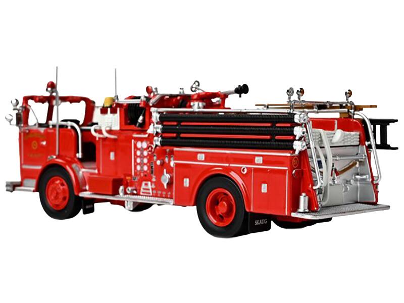 Left. Iconic Replicas - 1965 Crown Firecoach Fire Engine "Los Angeles County Fire Dept" LACFD Emergency! Series 1/50 Diecast Model - Red.