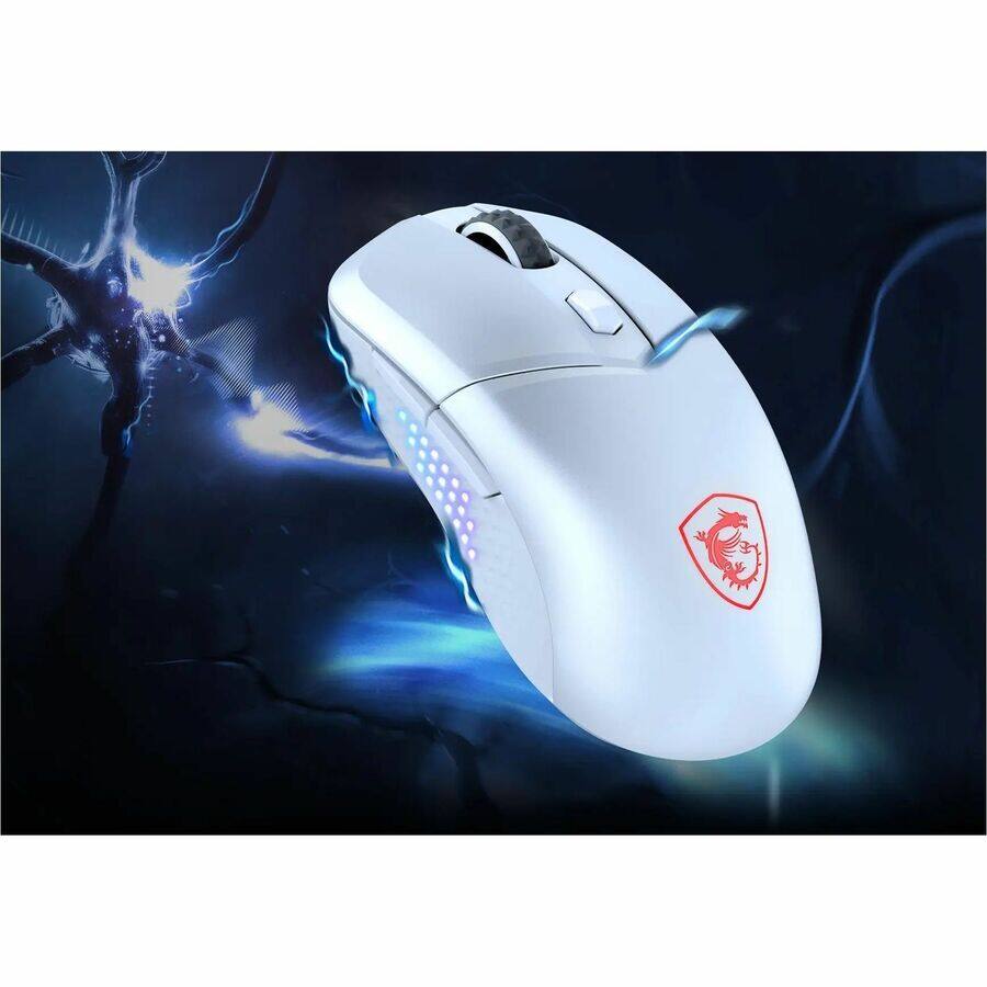 Alt View 2. MSI - Versa 300 Elite Lightweight Wireless 26000 DPI Optical 60M+ Click OMRON Switch Gaming Mouse - White.
