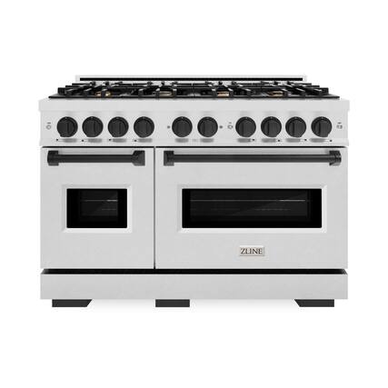 Front. ZLINE - ZLINE Autograph 48 in. Classic Satin Steel Gas Range w/ 8 Burners & Black Accents (CGRSZ-48-MB) - Stainless Steel.