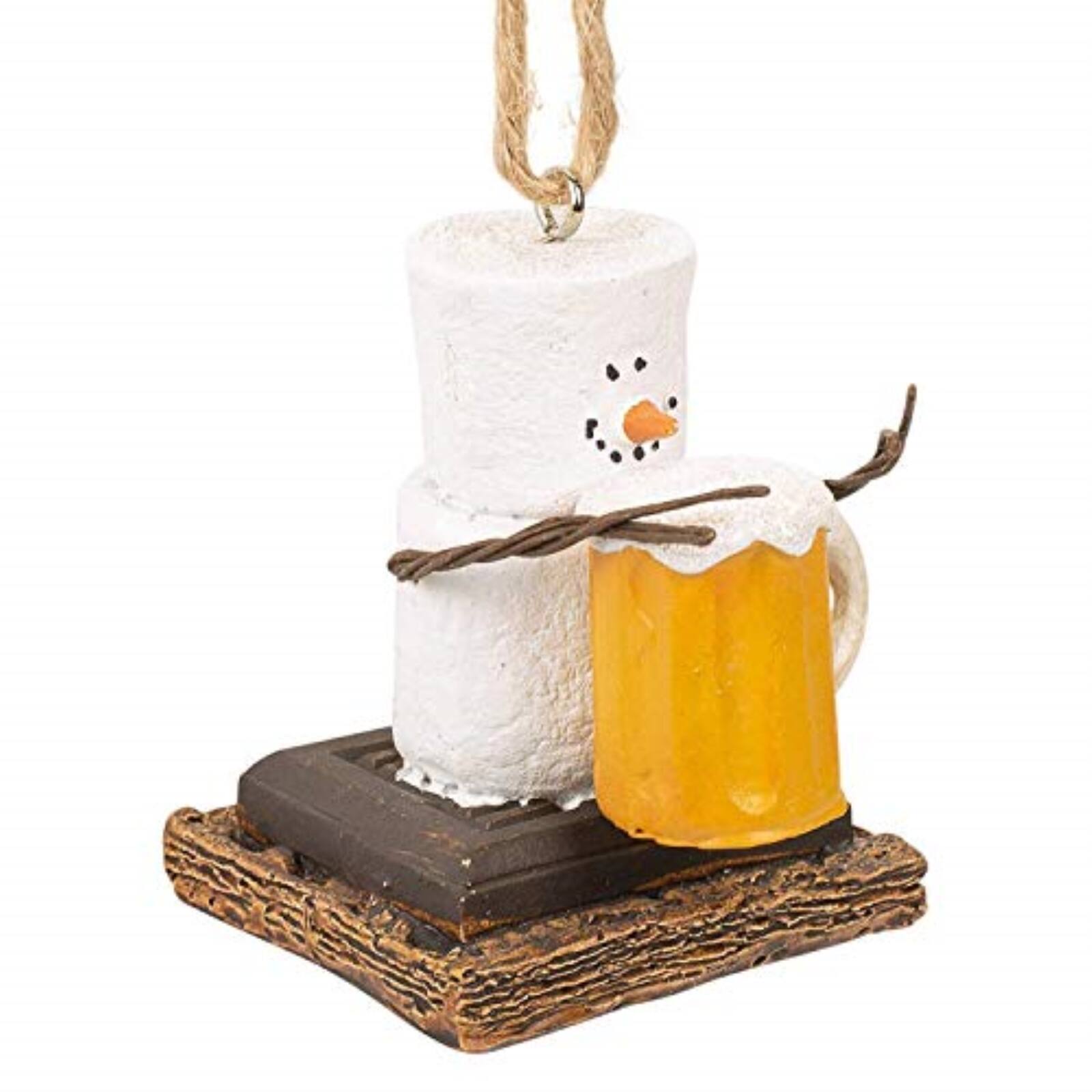 Left. Ganz - Ganz Smores Marshmallow Snowman Original Beer Mug Christmas Tree Ornament 2.4 inch - White.