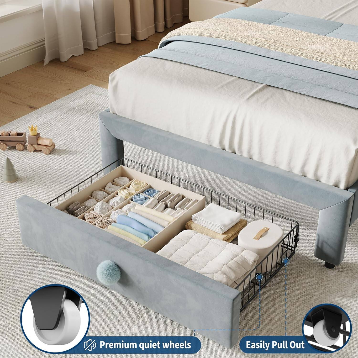 Premium quiet wheels  
Easily Pull Out