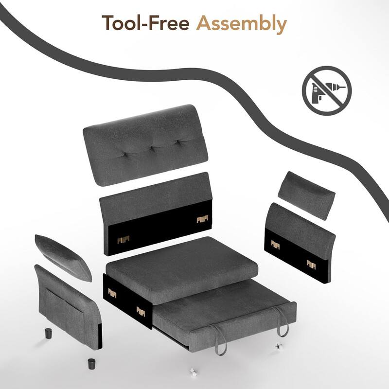 The text on the image is "Tool-Free Assembly."