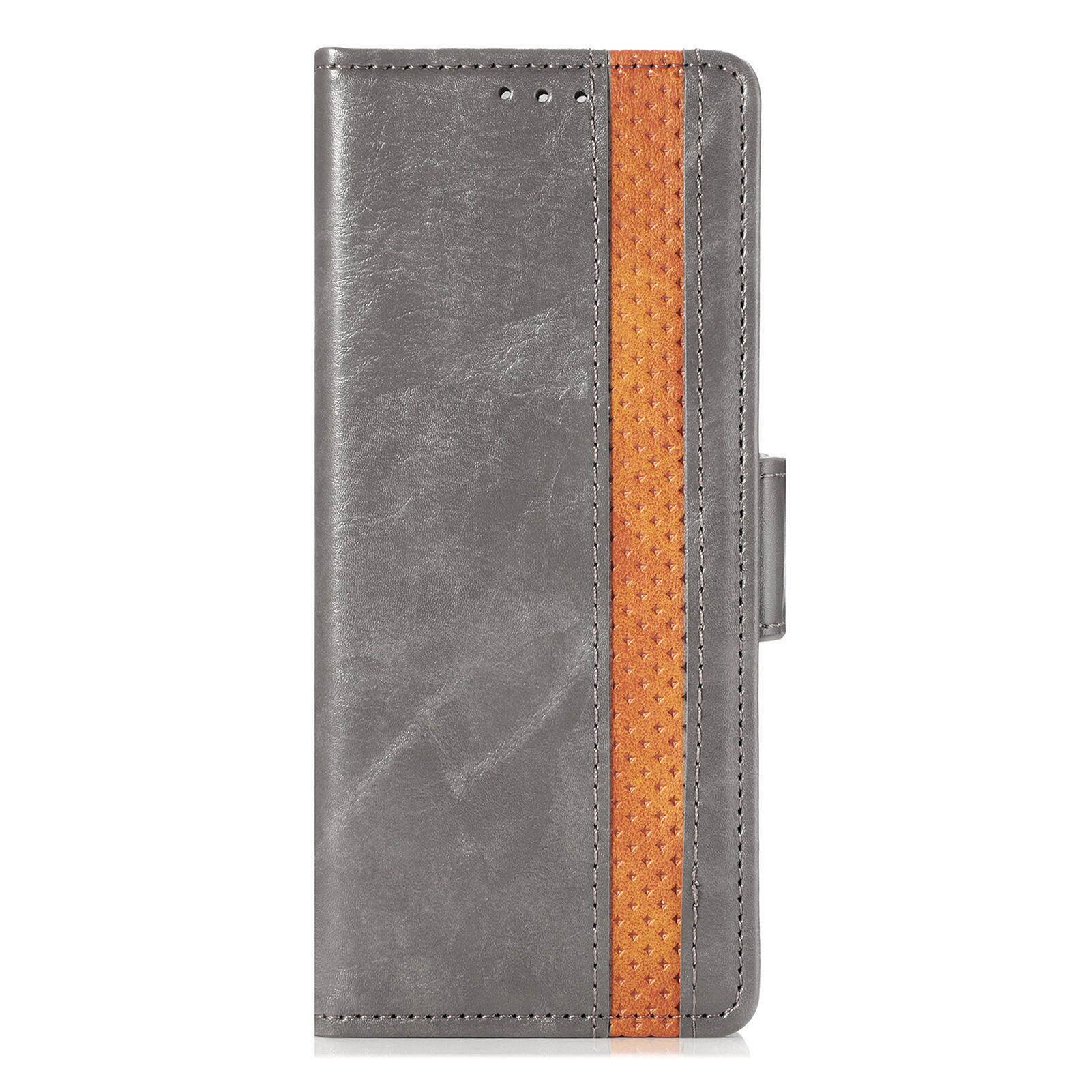 Alt View 5. Dteck - Magnetic RFID Blocking Case For Samsung Galaxy Z Fold 8 Ultra, Splicing Pattern Wallet Card PU Leather Flip Stand Cover - Gray.