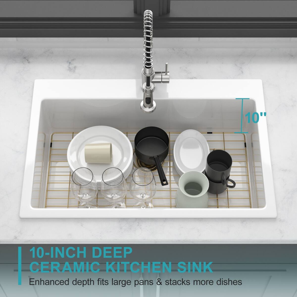 Ropilly Fireclay Kitchen Sink, 30 Inch Drop In Kitchen Sink Deep Single ...
