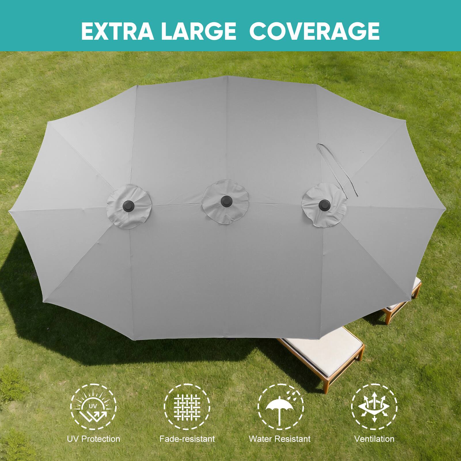 EXTRA LARGE COVERAGE

UV Protection
Fade-resistant
Water Resistant
Ventilation