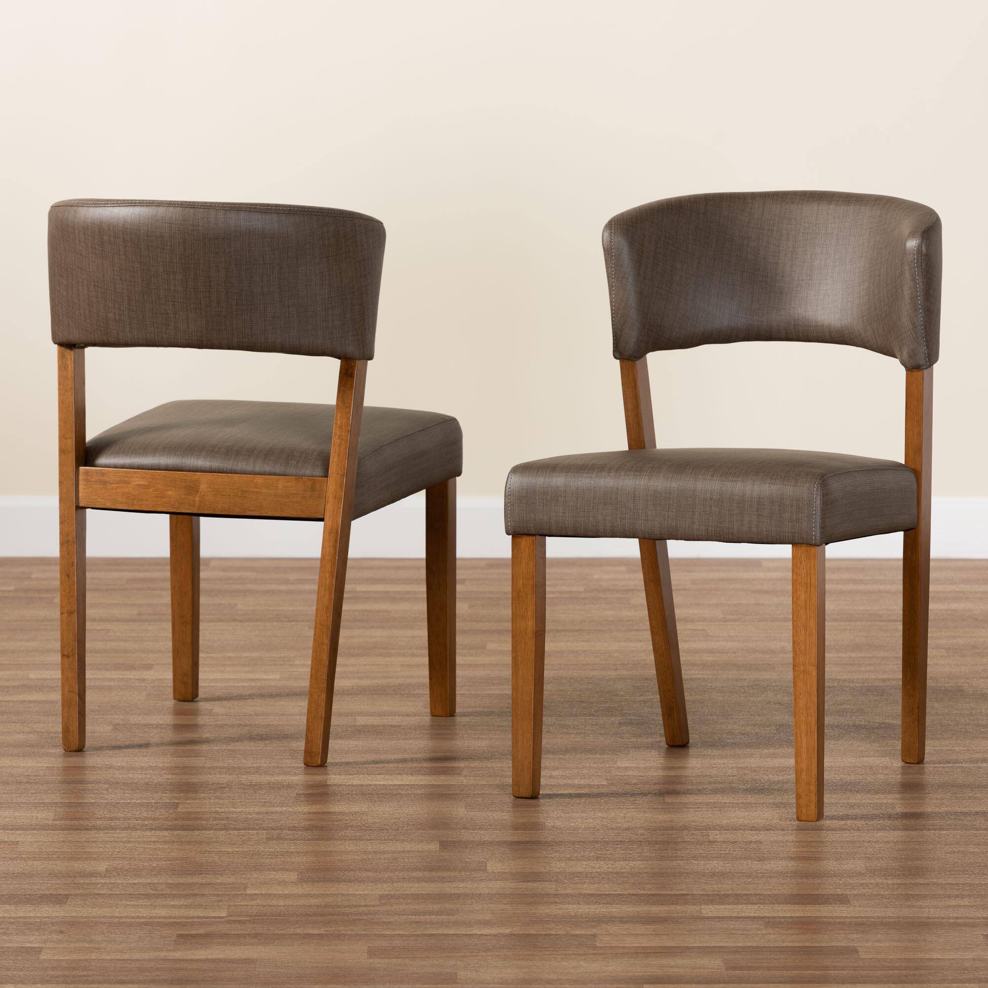 Alt View 4. Baxton Studio - Montreal Mid-Century Dark Walnut Wood Faux Leather Dining Chairs - "Walnut" Brown.