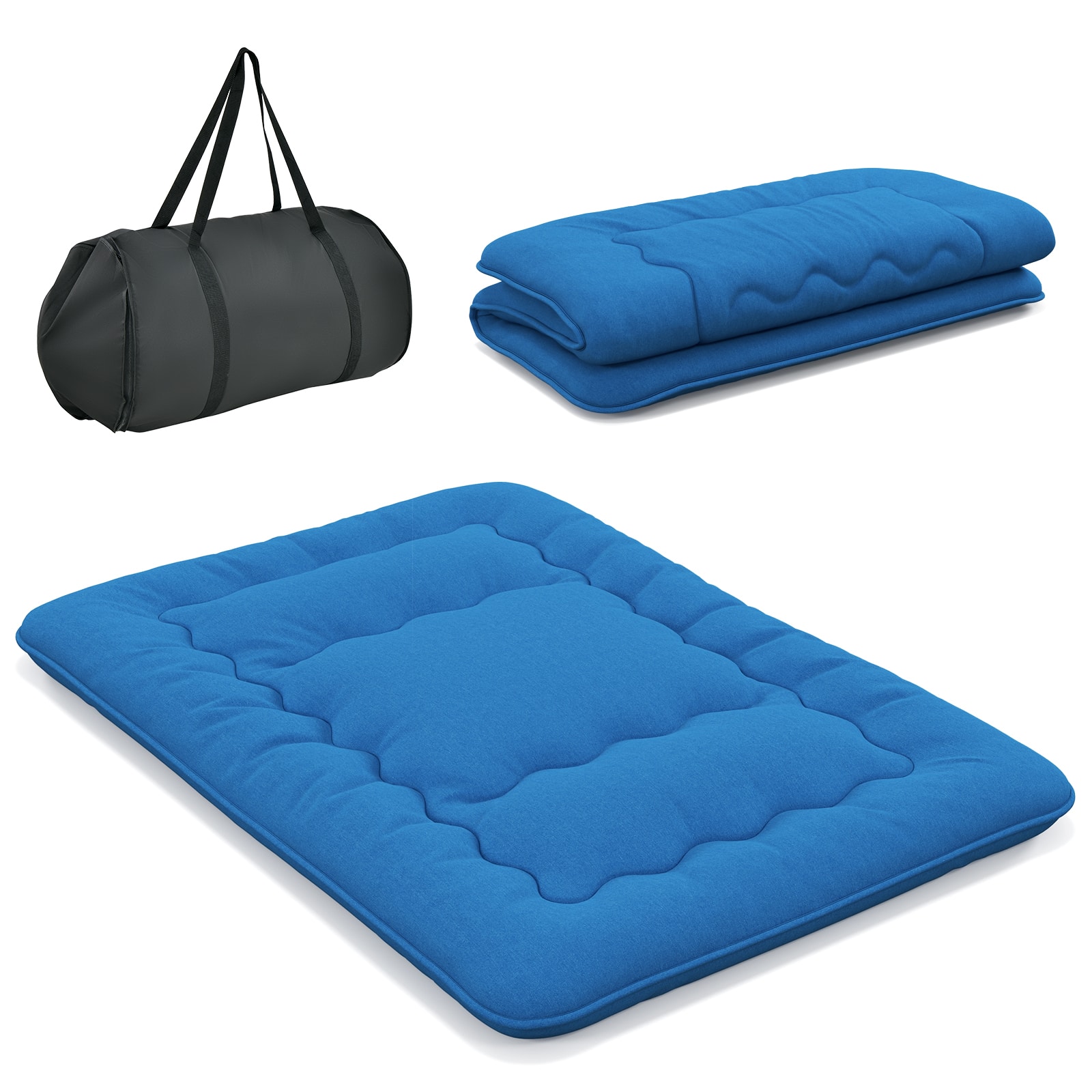 Costway - Full Futon Mattress Japanese Floor Sleeping Pad Washable Cover Carry Bag - Blue