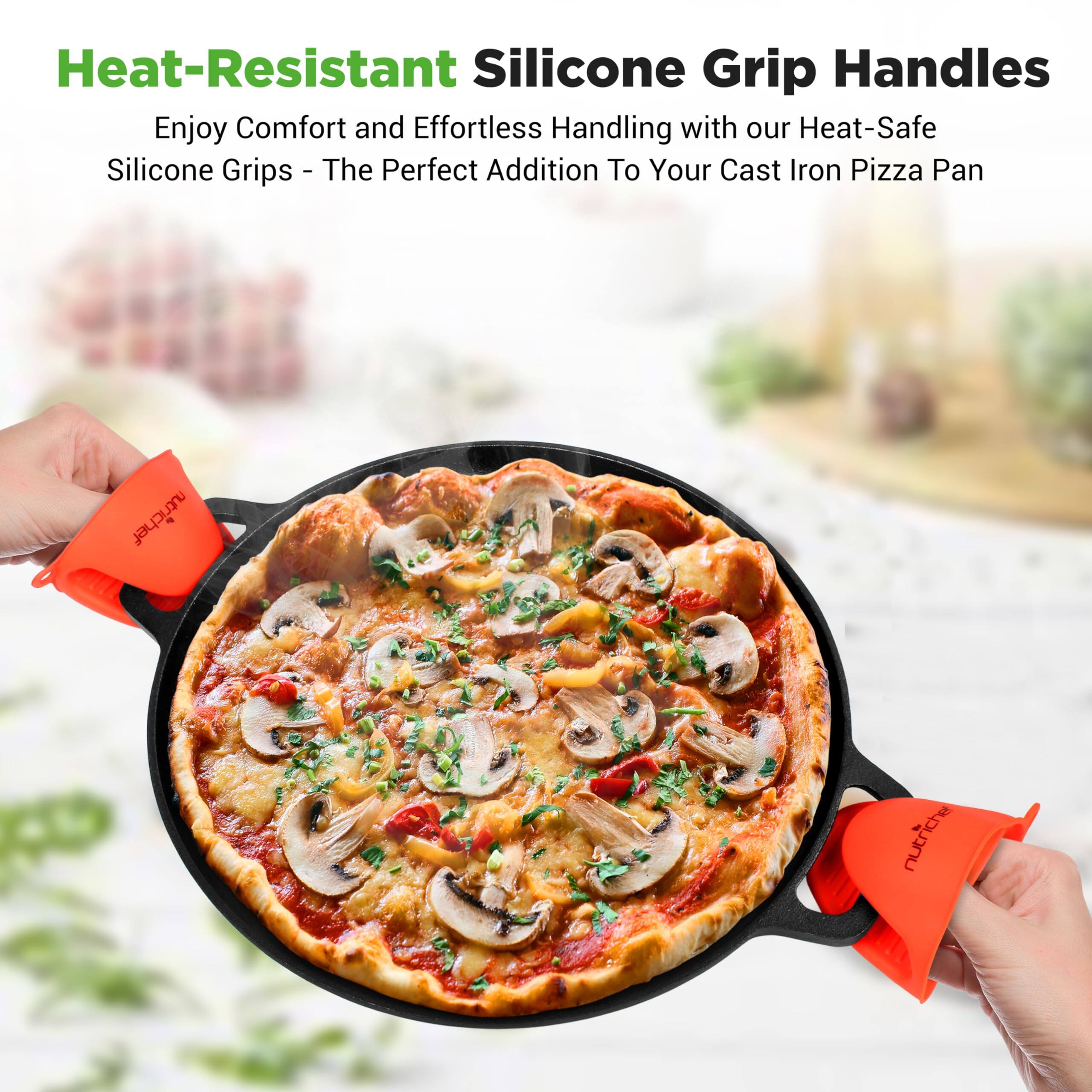 Heat-Resistant Silicone Grip Handles

Enjoy Comfort and Effortless Handling with our Heat-Safe Silicone Grips - The Perfect Addition To Your Cast Iron Pizza Pan